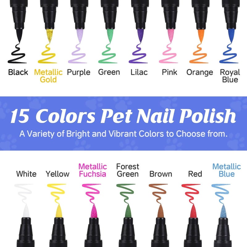 Cherocito Dog Nail Polish Pens Quick Dry, 15 Colors Safe Set for DIY Pretty Nails, Ideal Gifts for Dogs Cats Light Dark Nails, Odorless, Non-Toxic, Water-Based Pet Accessories - Image 5